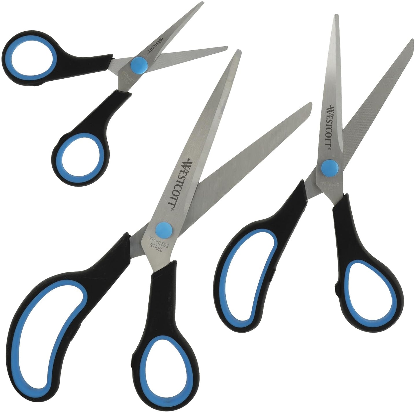 Westcott Easy Grip Scissors 3 Pieces Black | Set of 3 Universal Scissors with Comfort Grip | Extra Sharp & Durable Stainless Steel Blade | Scissors for Crafting, Household & Office | N-90027 00