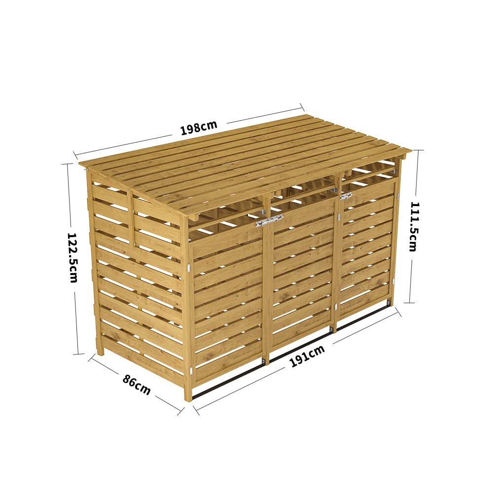 Warmiehomy Wheelie Bin Storage 3 Wheelie Bin Storage Outdoor Triple Wheelie Bin Storage Wheelie Bin Hideaways for Outside Bin Shed for Garden, 191L x 86W x 122.5H cm,1 cm thickness