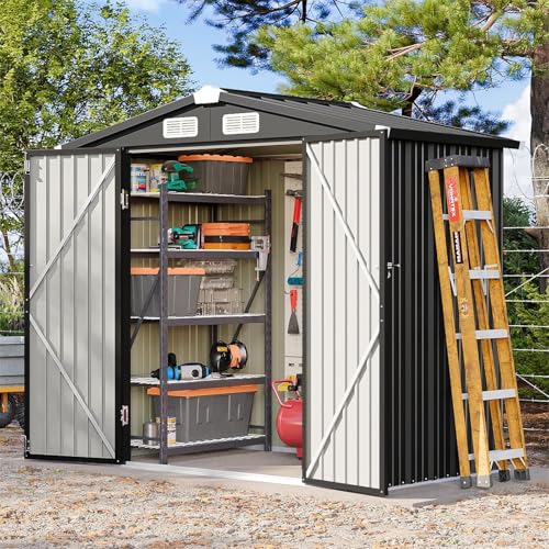 Aoxun 6x4ft Metal Garden Shed with Lockable Doors