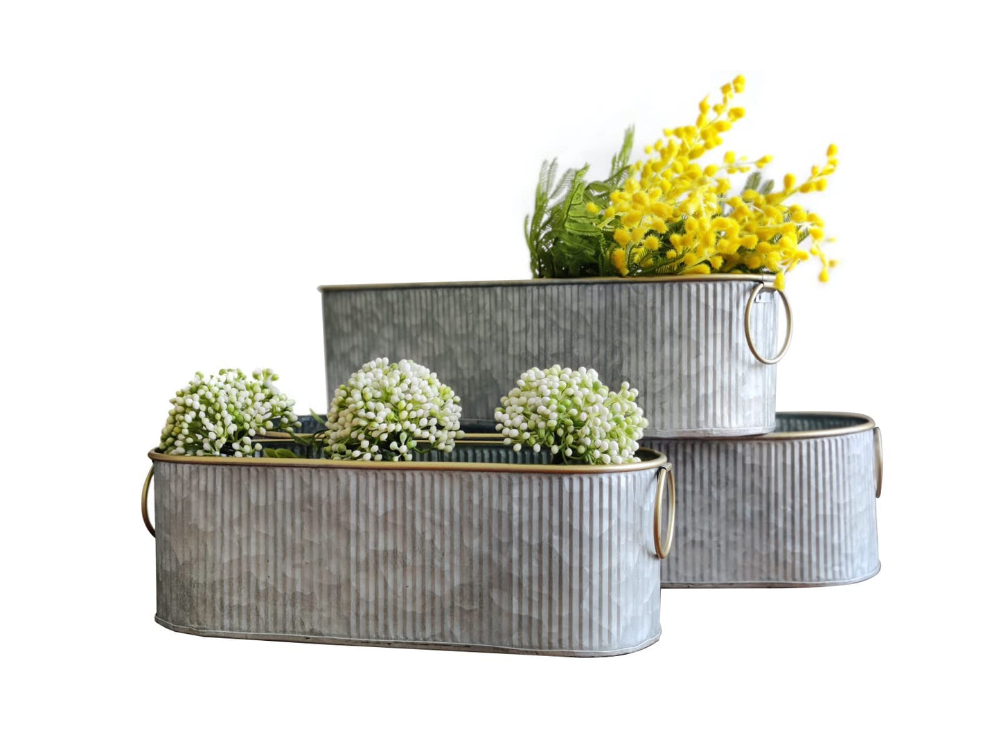 Dipamkar Set of 3 Vintage Long Oval Galvanized Metal Garden Trough Planters Windowsill Box Herb Pots Outdoor Plant Pots