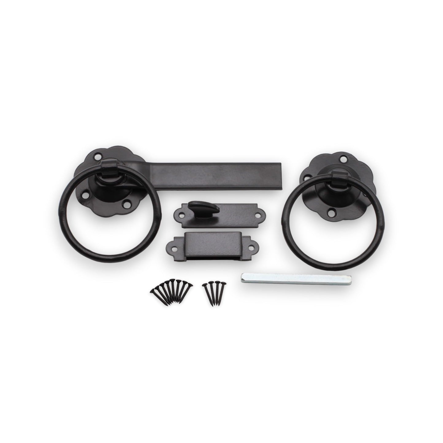 Infinity Decor Heavy Duty Epoxy Black 6" 150mm Plain Ring Gate Latch Set – Garden Gate Shed Latch Catch Set Ideal for Wooden Gate and Garage Doors