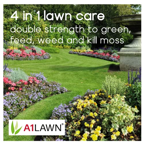 A1 Lawn Double Strength Grass Feed, Weed & Moss Killer 10kg (280m2) – [10-2-2] Nitrogen Rich with Phosphorous, Potassium & Iron - UK Professional Grade to Care For Your Lawn