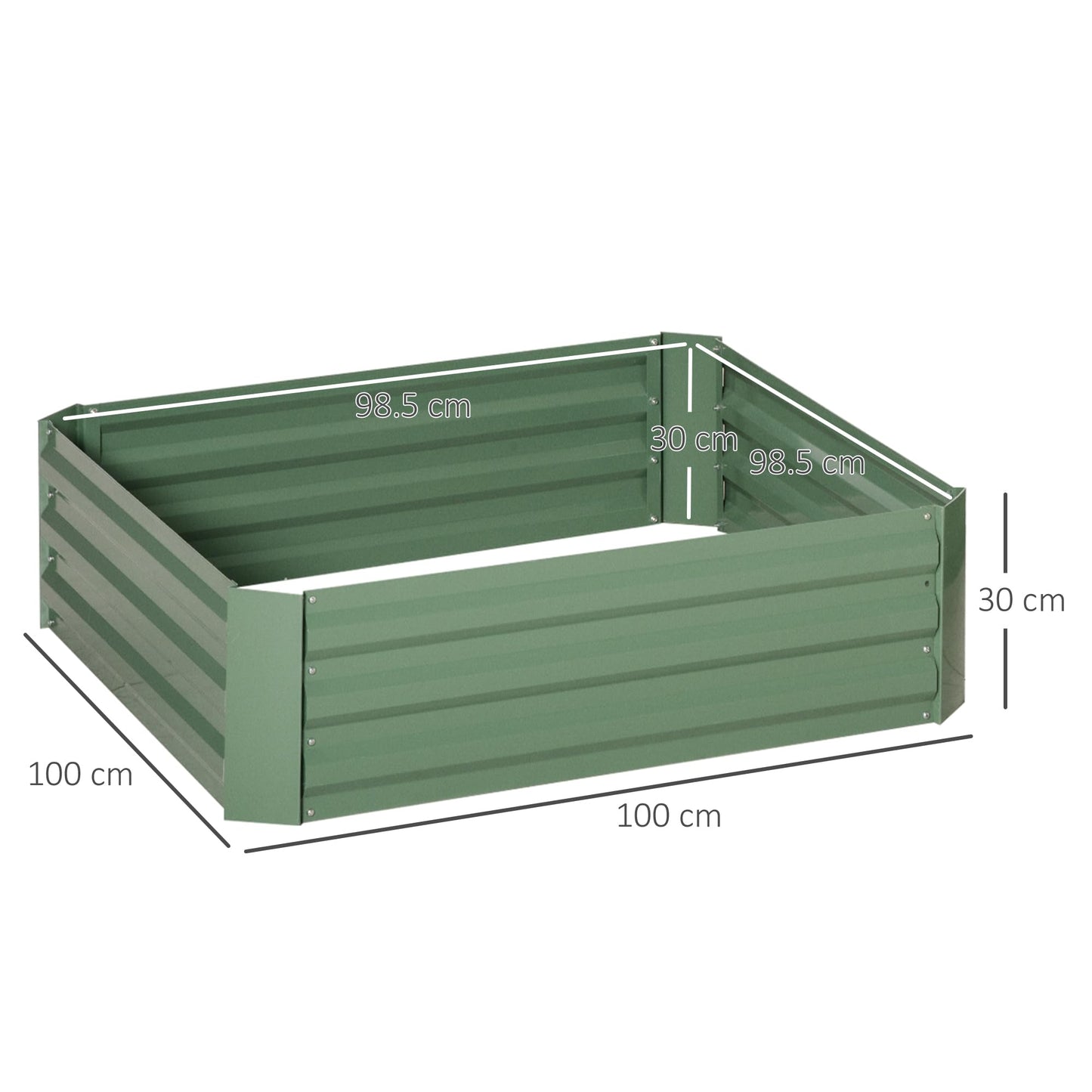 Outsunny Set of 2 291L Raised Garden Bed, Elevated Planter Box with Galvanised Steel Frame for Growing Flowers, Herbs, 100 x 100 x 30 cm, Green