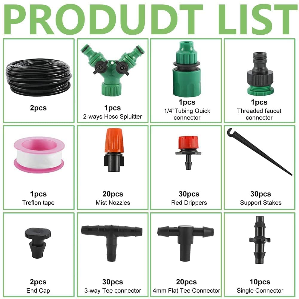 30m Garden Drip Irrigation Kits, DIY Plant Watering Kit Automatic Irrigation System with Adjustable Nozzle Sprayer and Dripper Automatic for Lawn, Garden, Patio