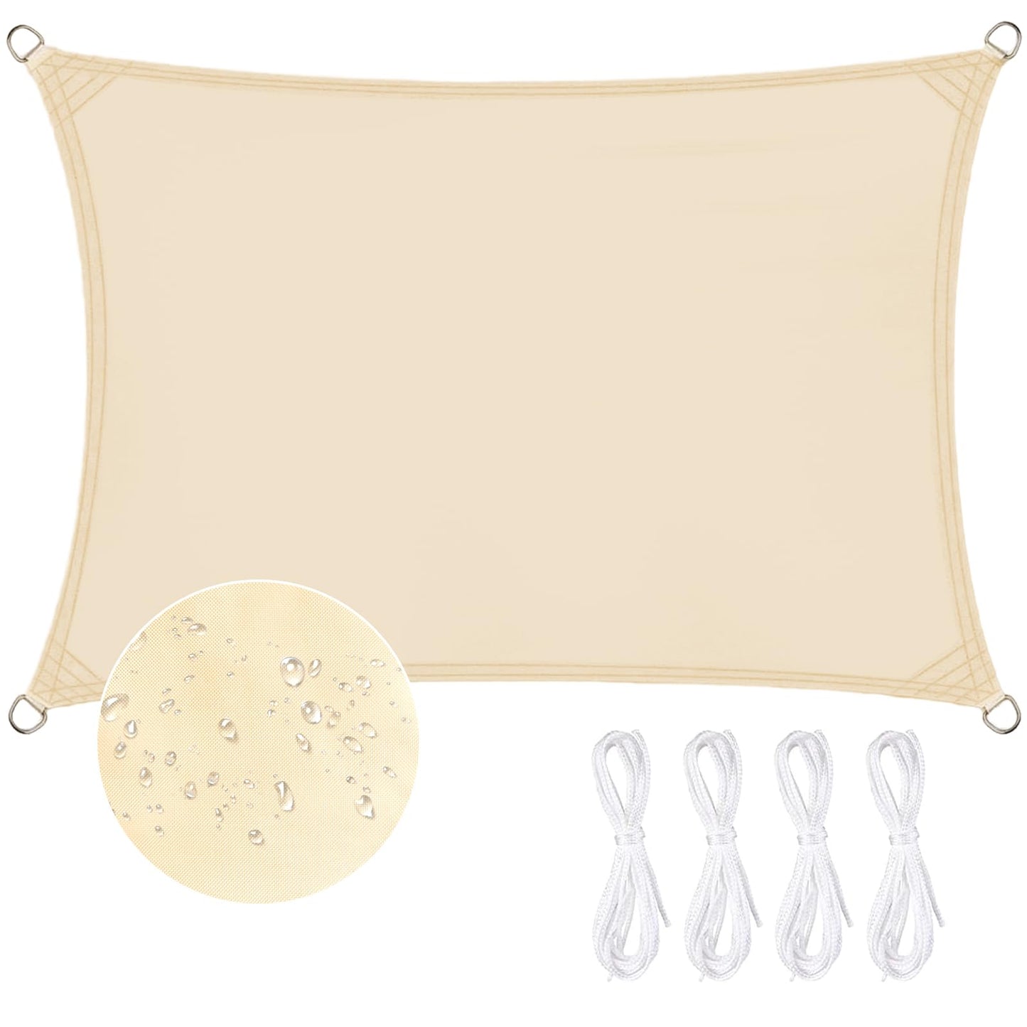 ZOUFRIDN Sun Shade Sail Waterproof 3m x 2m Rectangle Shade Sails Waterproof Outdoor Garden Patio Party Sunscreen Awning Canopy 98% UV Block With Rope for Outdoors, Garden, Patio, Yard, Party, Beige