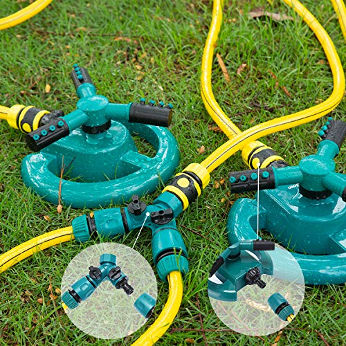 WISDOMWELL Garden Sprinkler Automatic Lawn Water Sprinkler 360 Degree 3 Arm Rotating Sprinklers System for Watering Your Lawn Plants Flowers Veggies and More