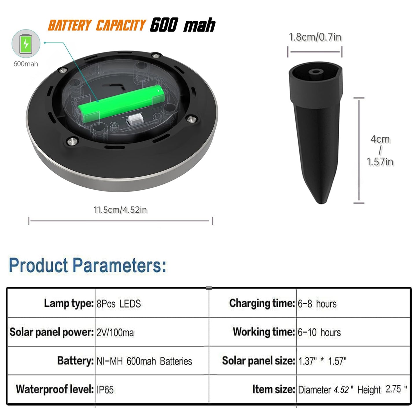Solar Lights Outdoor Garden,600mAh 8 LED Solar Disk Ground Lights for Garden Lawn Pathway Yard Landscape Walkway（8 Pack Warm White）