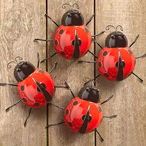 Metal Ladybug Garden Wall Art Decorations, Set of 4