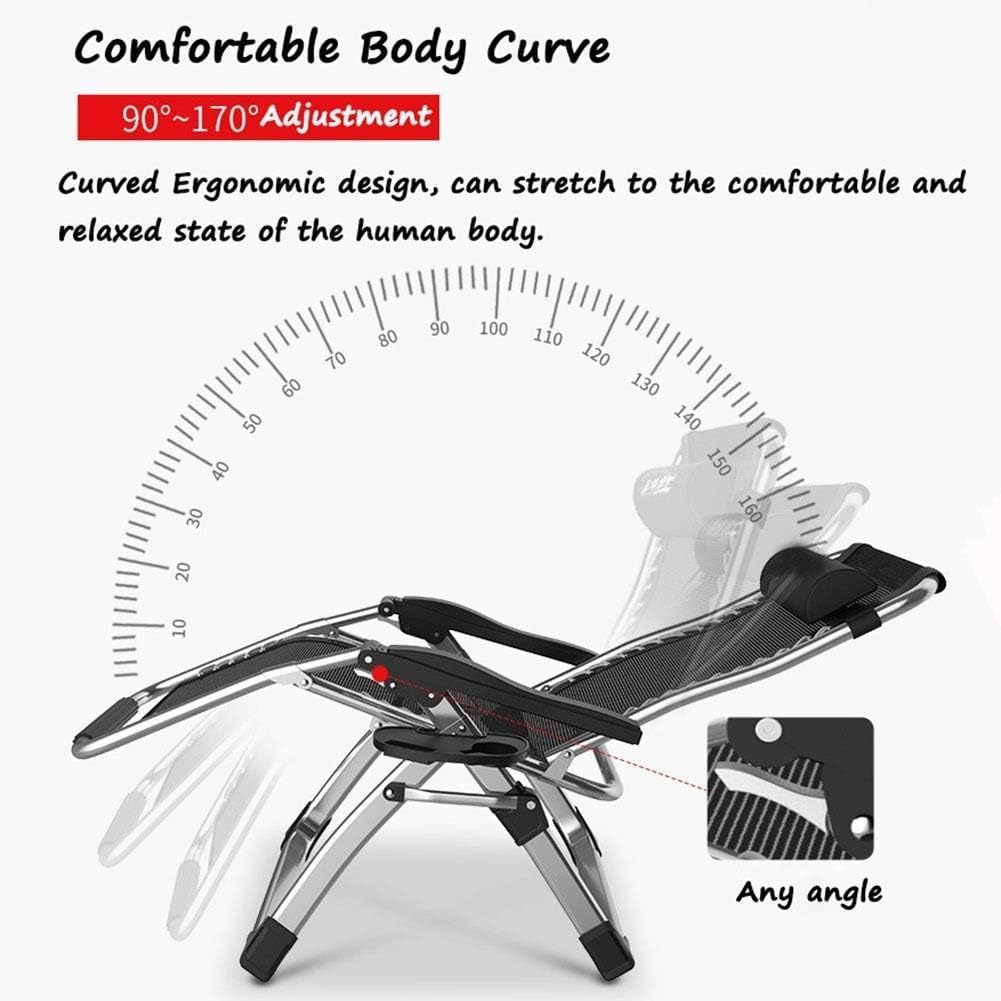 DQCHAIR Sun Loungers, Outdoor Reclining Zero Gravity Chair with Cup Holder, Extra Wide Adjustable Lounger Chair for Patio Garden Beach Pool, with Cushions Support 200kg (Color : Silver)