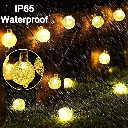 Garlocht Solar Garden Lights Outdoor Waterproof, 50LED 7M/23Ft Solar Fairy Lights, Crystal Ball Lights with 8 Modes, Decorative Lighting for Home, Yard, Patio, Party,Christmas (Warm White)