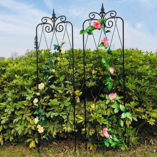 OUTOUR Metal Garden Trellis 2 Pack Wire Lattice Grid Panels for Rose Vines, Climbing Plants, Flower, Vegetables, Cucumber, Vegetables, Clematis Support, Outdoor Patio Lawn Yard Decoration