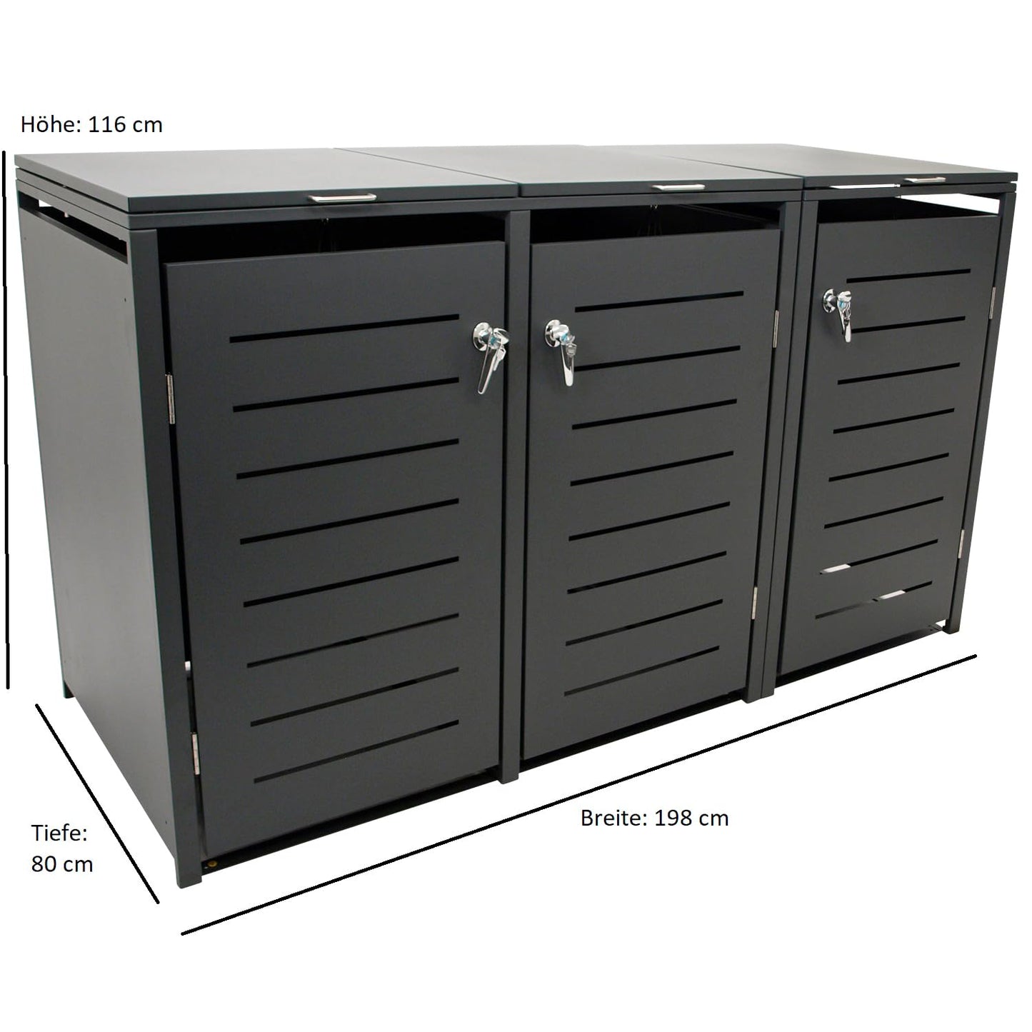 DEGAMO Cologne Wheelie Bin Box for 3 x Bins 120 and 240 Litres Galvanised Steel Anthracite