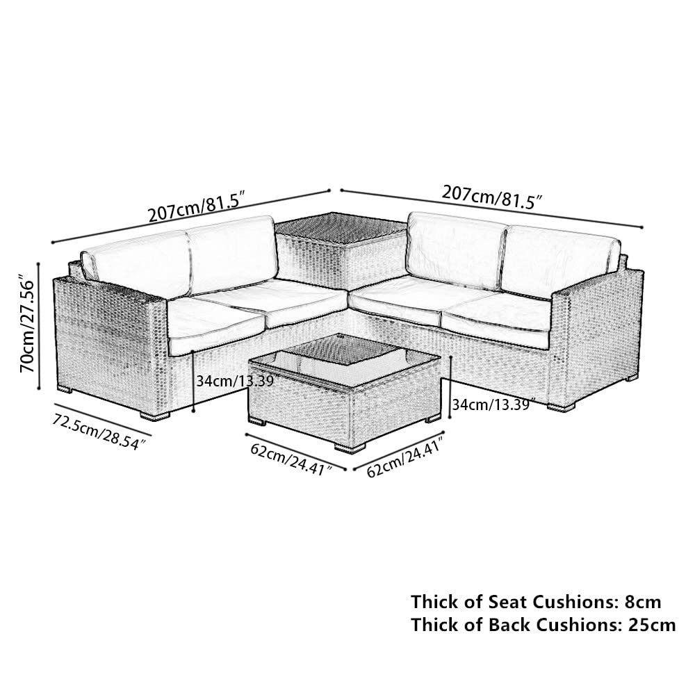 Panana 4 Seater Rattan Furniture Set Lounge Corner Sofa Set with Storage Cabinet, Coffee Table, Furniture Cover for Garden Patio Outdoor (Grey Wicker with Grey Cushions)