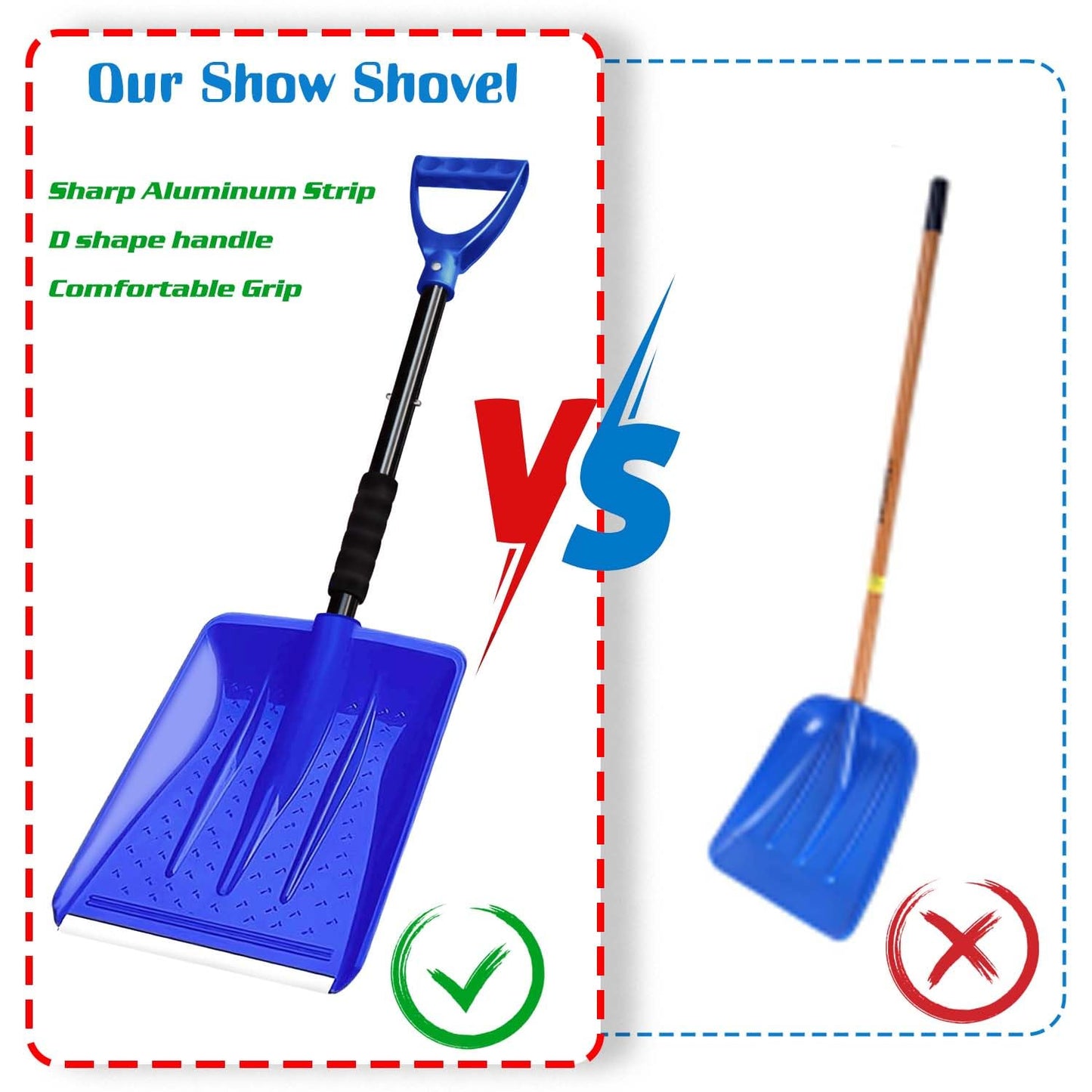 Hmfmdy Snow Shovel for Car Driveway Home Garage, Survival Shovel, Wide Ice Scraper, Lightweight Portable Detachable Snow Removal Tool for Garden Camping Outdoor Emergency Snowman Playing - Blue