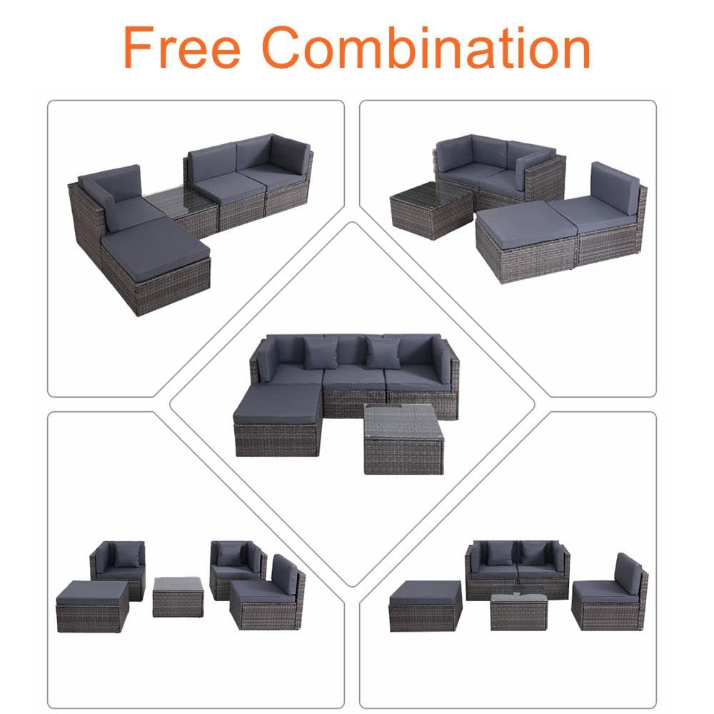 Panana Rattan Garden Furniture Set 4 Seater Wicker Patio Lounge Sofas Chairs Coffee Table Cushions Sectional Modular Combination for Outdoor Backyard Poolside (Mixed Grey Wicker with Grey Cushions)