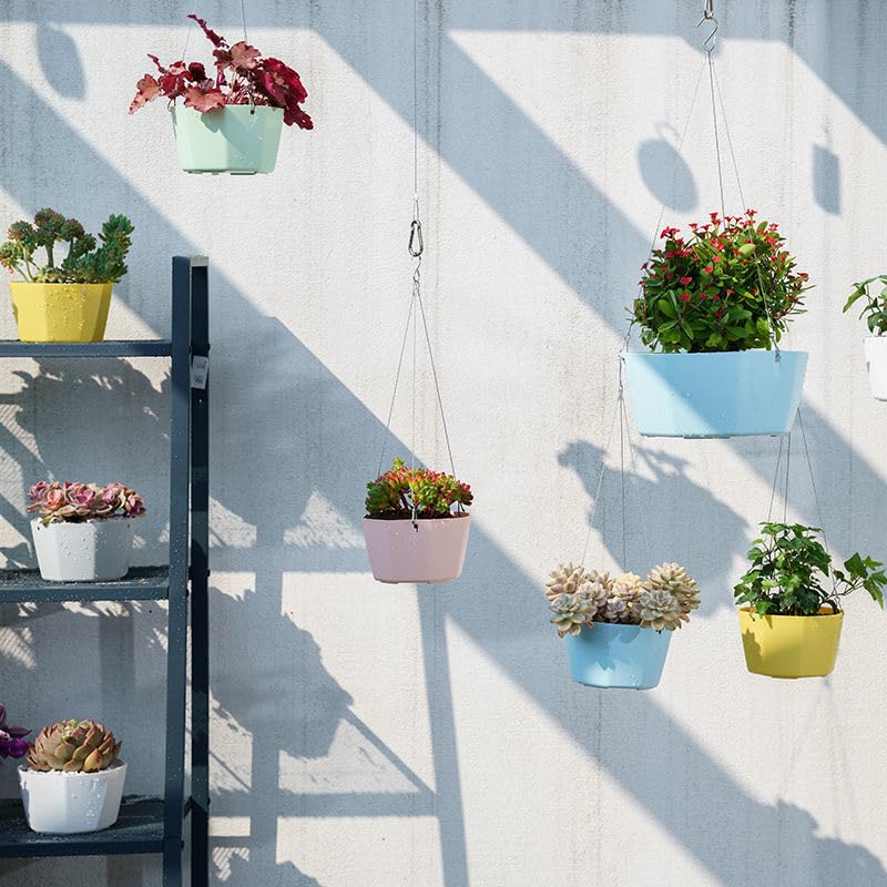 Dproptel 6 Pack 6 Inch Hanging Planter Basket Indoor/Outdoor Self Watering Flower Pots Plants Holder Hanger with Chain Hooks Drainage Holes for Garden Home Decor (Black)