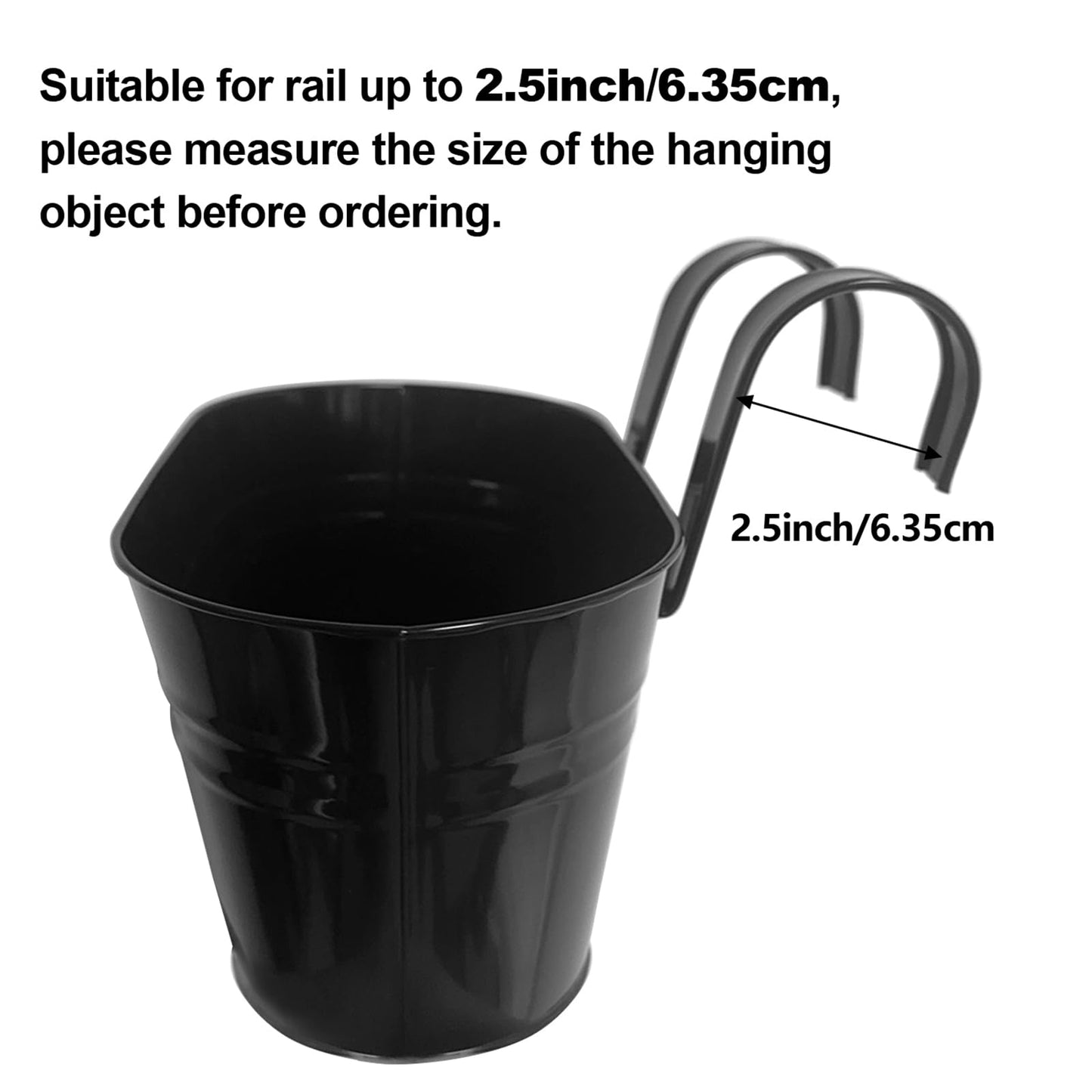 OGIMA 4pcs Large Hanging Flower Pots, Metal Iron Wall Planter Indoor/Outdoor for Railing Fence Balcony Garden Home Decoration with Detachable Hooks, 4x Black