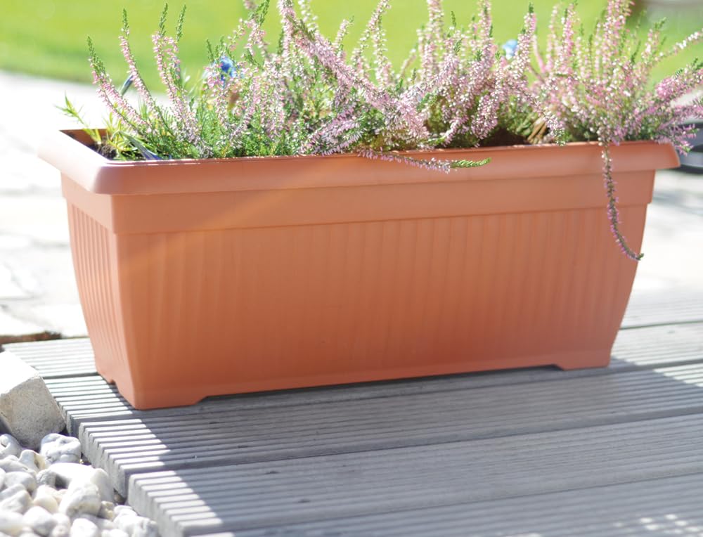B2C Balcony box Trough Plant Pot Plastic Bel Garden Patio Planter Terra 60 70 80cm Rectangle Classic Terracotta Anthracite Long Flower Pot (Anthracite, 60cm)