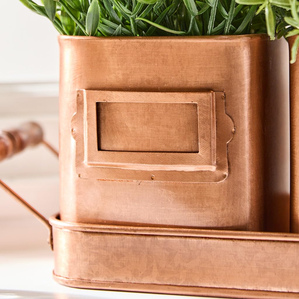 Dibor Indoor Herb Planters on Tray Set of 3 Rustic Copper Metal Kitchen Windowsill Plant Pots Spring Easter Gardening Gift