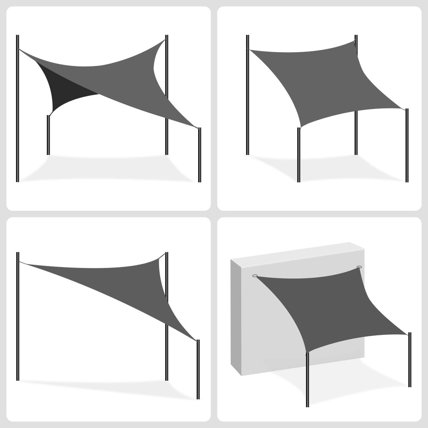 SONGMICS GSS22GY Sun Shade Sail, 2x2m HDPE Fabric Sun Protection Air Permeable Canopy for Patio Garden Balcony Camping Square Concave 2m Ropes Smoke Grey GSS22GY