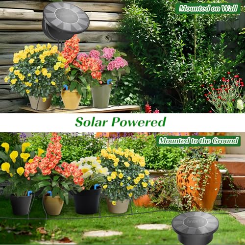 AnseTo Solar Irrigation System, 2024 Newest Flip Cover Irrigation System Kit Solar Drip Irrigation System with 9 Watering Programs and 10M Hose for Gardens,Courtyards,Balconies,Greenhouses ect