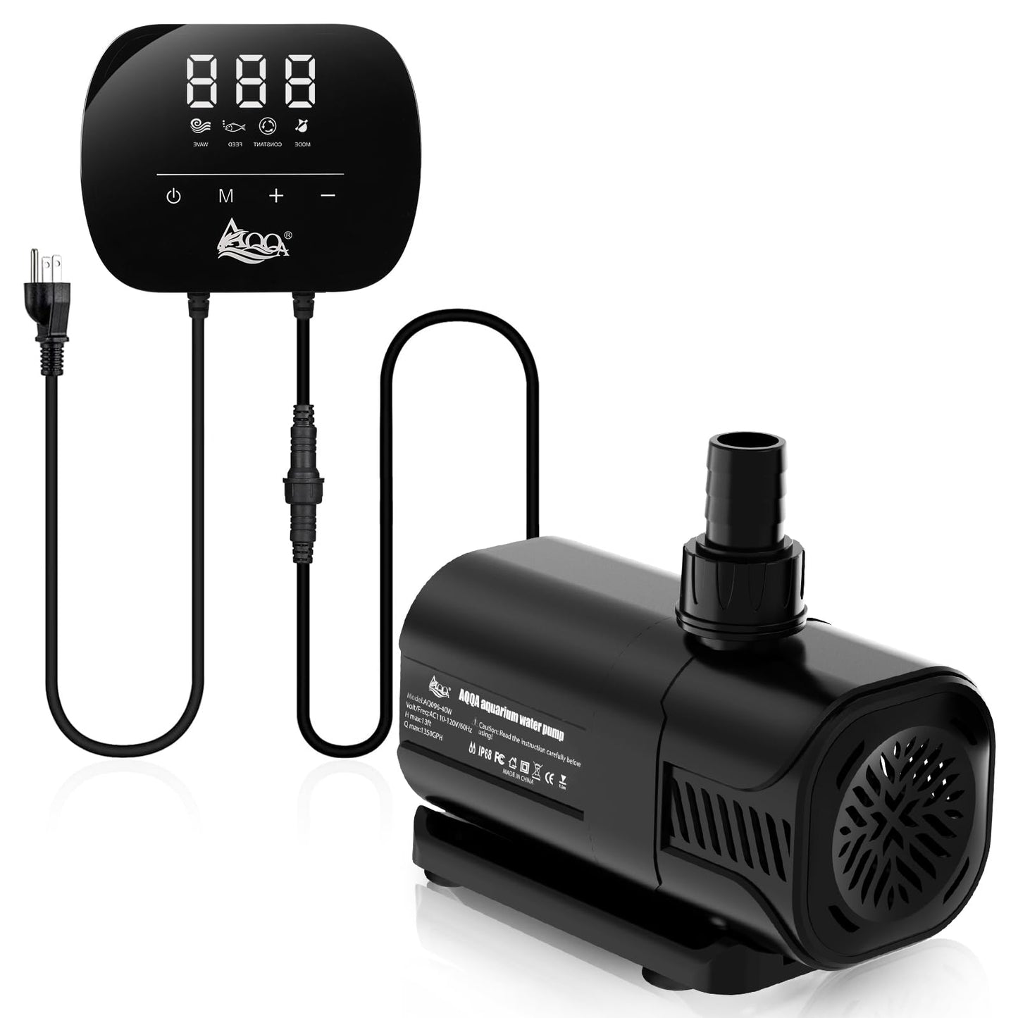 AQQA Submersible Water Pump, 3000L/H Ultra Quiet Water Pump for Water Feature, 3m High Lift Fountains Pump for Fish Tank Hydroponics, Pond, Aquariums