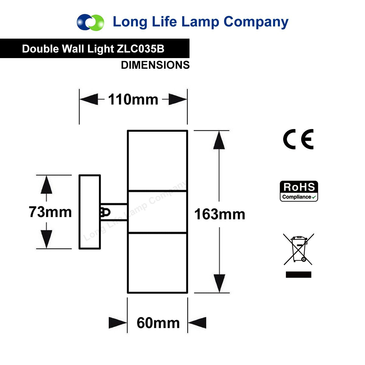 Long Life Lamp Company Black Stainless Steel Double Wall Light IP65 Up Down Outdoor Wall Light ZLC035B