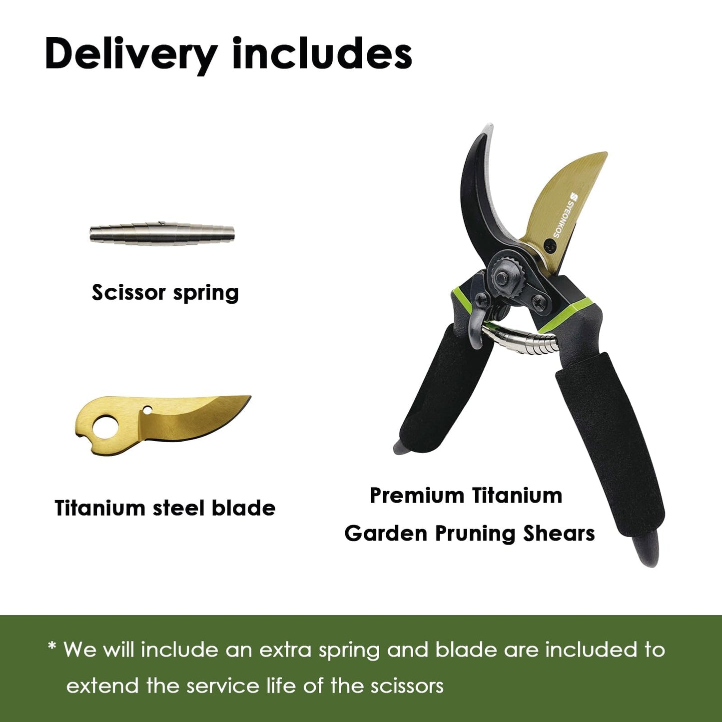 SYEONKOS Secateurs, with Spare Blade&Spring, Premium Titanium Garden Pruning Secateurs Soft Handle Gardening Scissors, Professional Hand Pruners