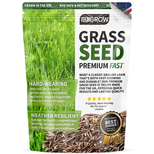 UKGROW Premium Grass Seed - Fast Germinating, Durable & Pet-Friendly Lawn Seed Blend for Lush Green Gardens - UK-Grown - Perfect for Patch Repairs & Full Lawns (100g)