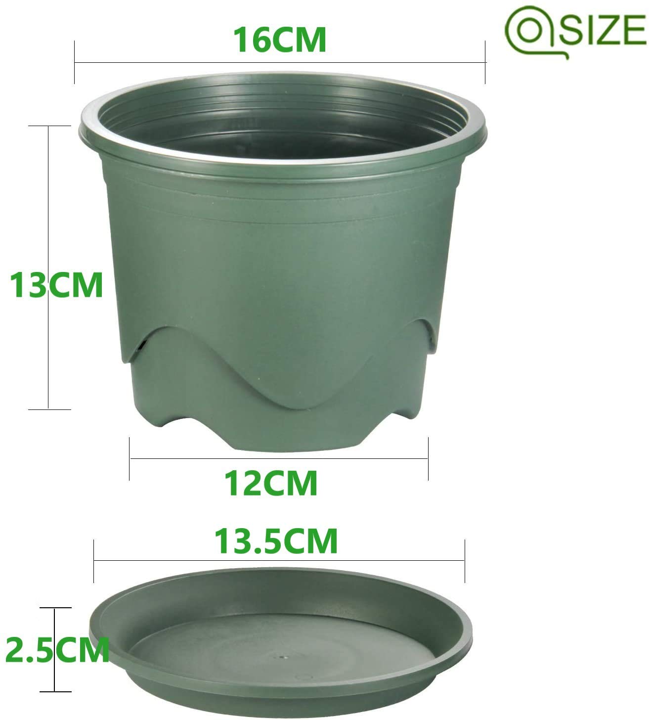 KAHEIGN 6Pcs Plastic Plant Pots, 16CM Thicken Flower Pot Root-Control Nursery Seedling Planter Decorative Garden Plant Container with Saucer for Indoor Outdoor Bonsai Plants (Green)