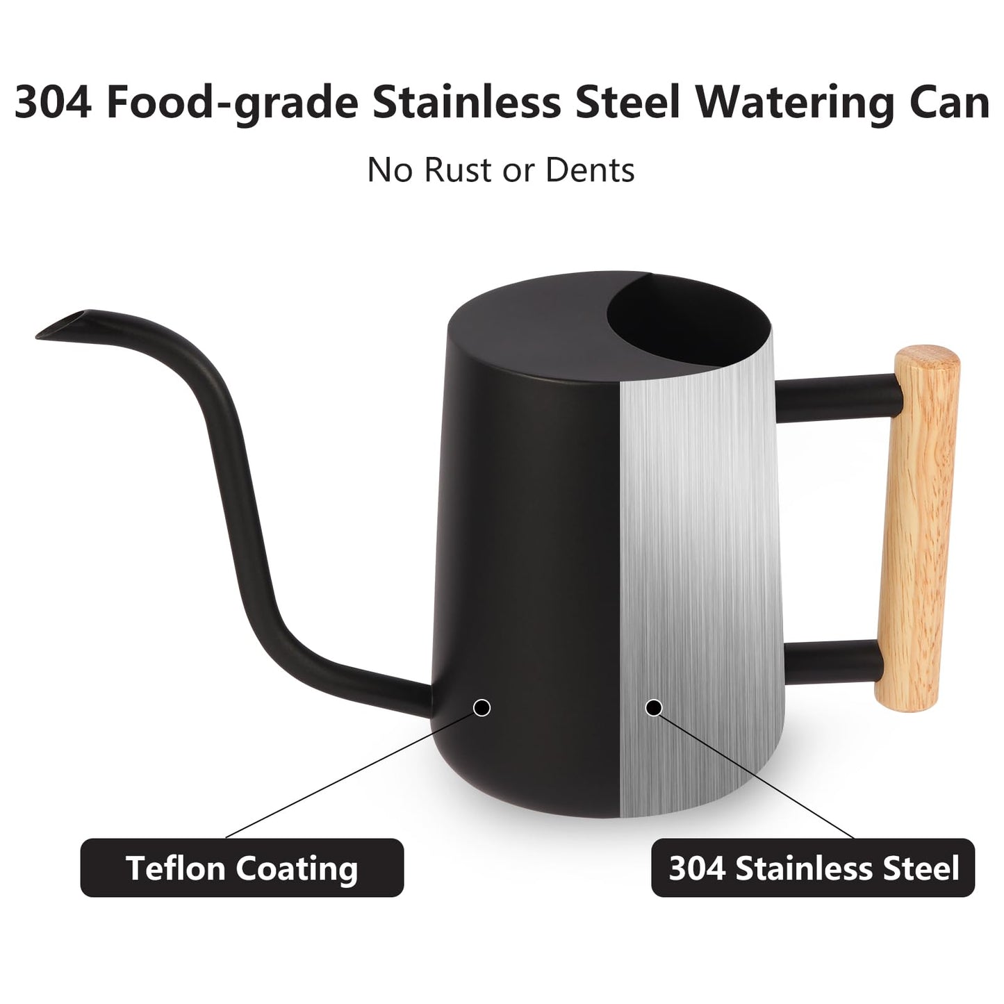 Watering Can Indoor Plants, 35oz Small Watering Can Indoor Stainless Steel Metal Watering Can Modern Decorative Watering Pot with Long Spout for Indoor House Plant Bonsai Outdoor Garden Flowers -Black