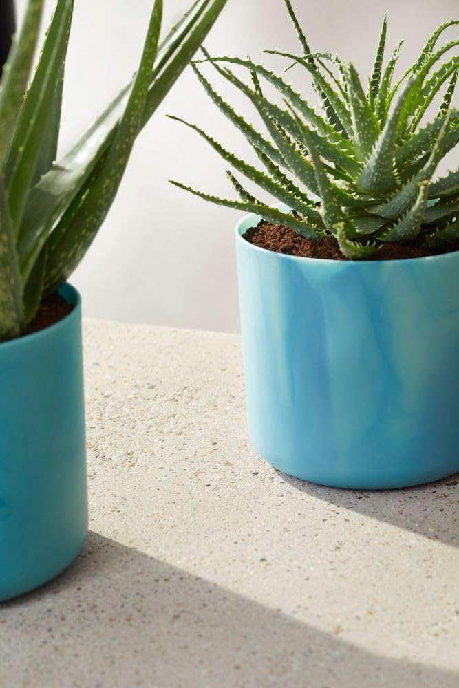 elho The Ocean Collection Round 18cm - Flower Pot Indoor - 100% Recycled - Made with Marine Waste - Blue/Atlantic Blue