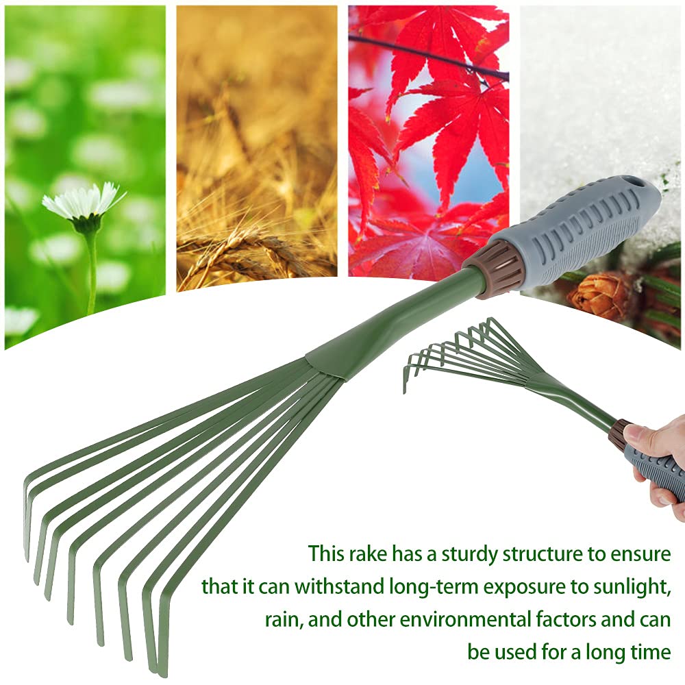 Mini Garden Rake 15.5 Inch 9 Root Iron Hand Fan Leaf Rake with Ergonomic Handle Heavy Duty Handheld Claw Rake for Garden Patio Backyard,Sweep,Picking