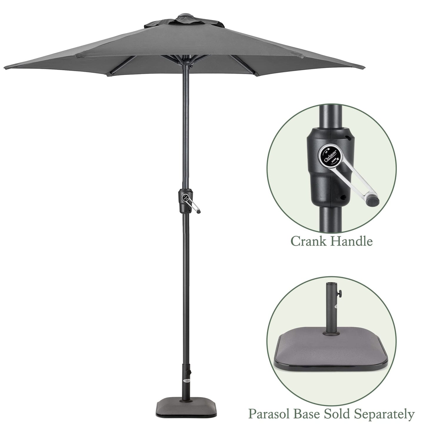 CHRISTOW Garden Parasol Umbrella Polyester Canopy Steel Sunshade With Crank Handle
