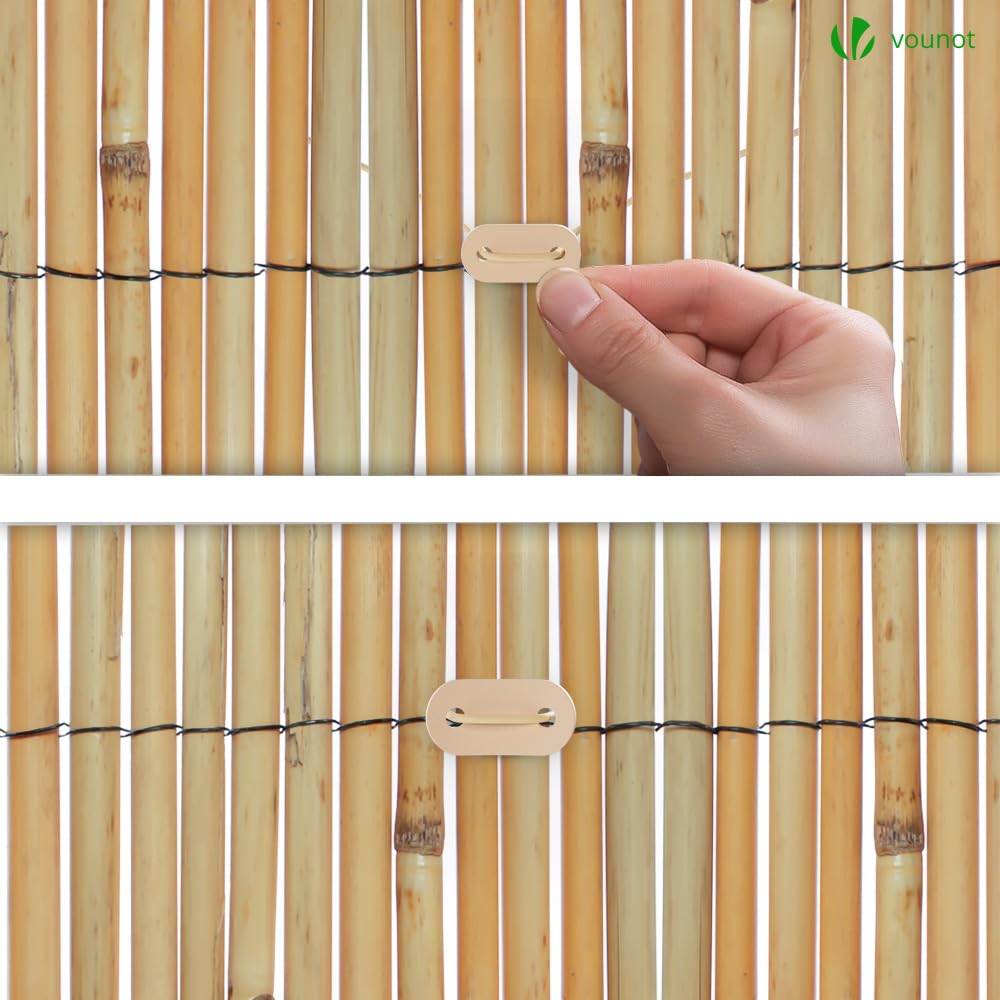 VOUNOT Natural Peeled Reed Fence 90x300cm Privacy Screen Roll with Fixing Clips Garden Panel Fence for Outdoor Garden Patio Balcony Wind/Sun Protection