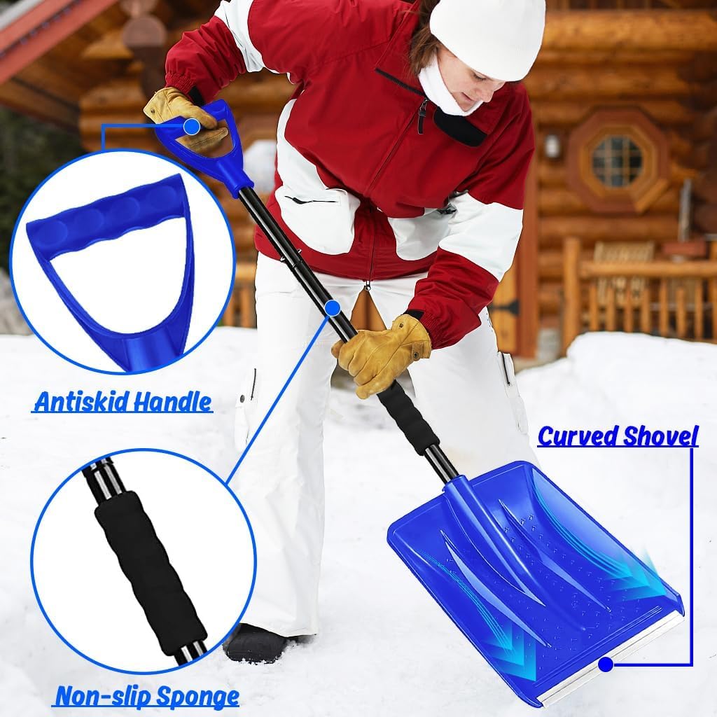 Snow Shovel,2025 New Upgrade Snow Shovels for Snow Removal, Lightweight Portable Adjustable Large Capacity Shovel Perfect for Garden, Camping, Snowman Playing and Emergency(BLUE)