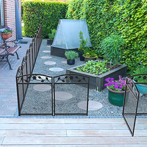 UNHO Decorative Garden Fence Panels: 5pcs Wrought Iron Lawn Edging Border Outdoor Metal Trellis Animal Barrier for Patio Backyard 43in X 9.8ft