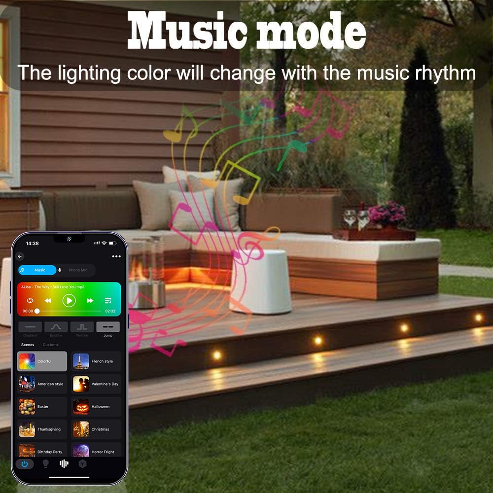 INDARUN RGBW WiFi Led Decking Lights Waterproof IP67 Ø31MM 12V - Led Plinth Light Kits for Terrace/Patio/Path/Garden/Decoration, 20 Packs