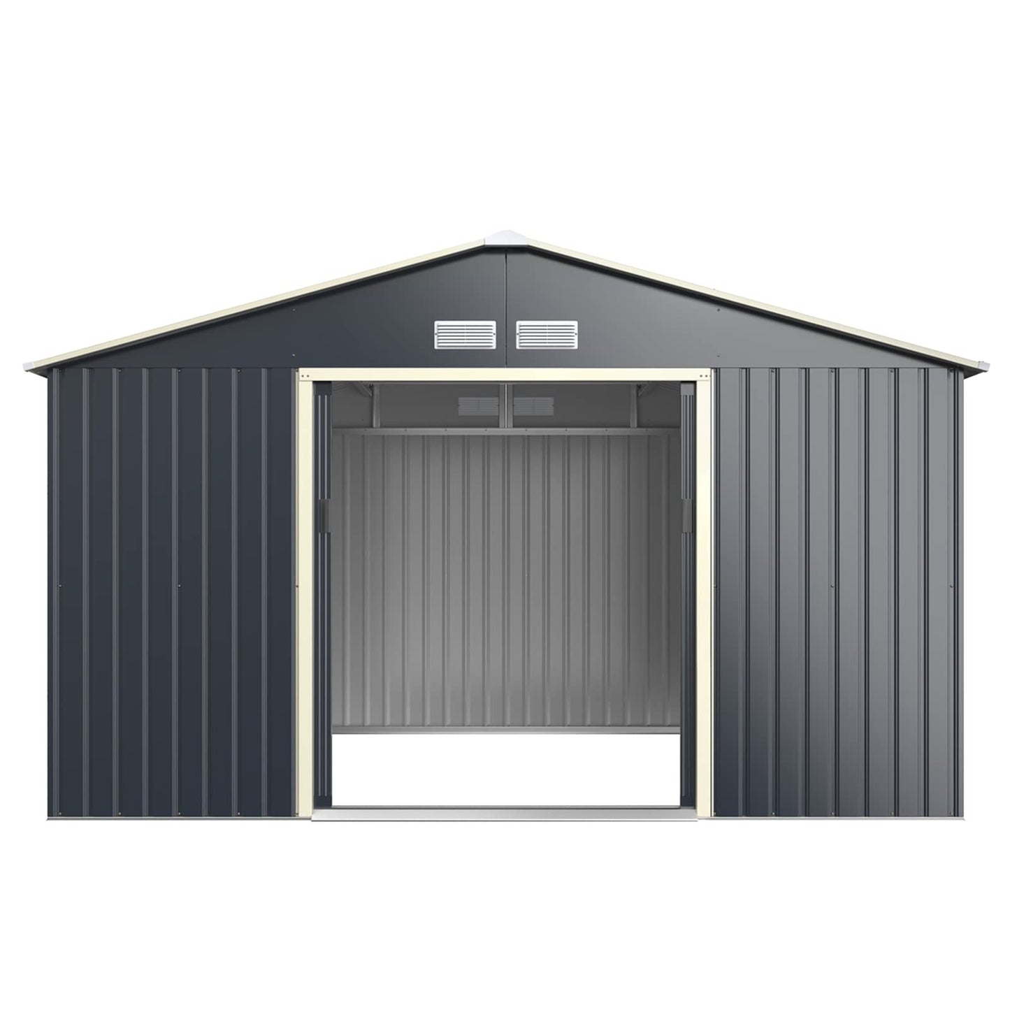 GiantexUK 7x4FT/9x6FT/9x8FT/11x8FT Metal Garden Shed, Outdoor Galvanized Storage House with 2/4 Vents & Lockable Sliding Doors, Slope Roof Utility Shed Building (11x8FT, 4 Vents)