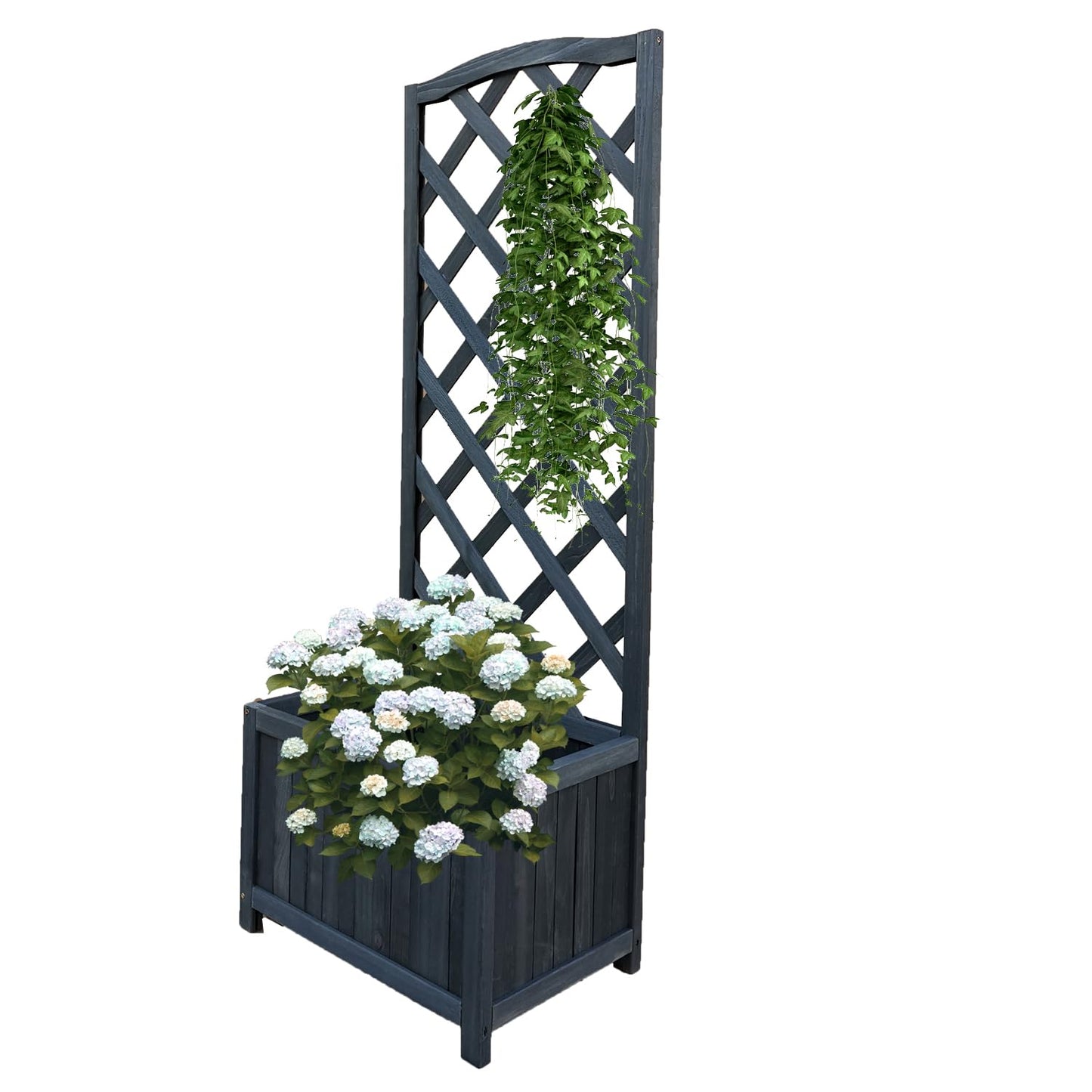 Wooden Planter with Lattice Trellis Panels for Vines Garden Climbing Plants Flowers, Free Standing Plant Pot Box for Garden Patio Raised Bed,L45 x W30 x H120 cm, Grey
