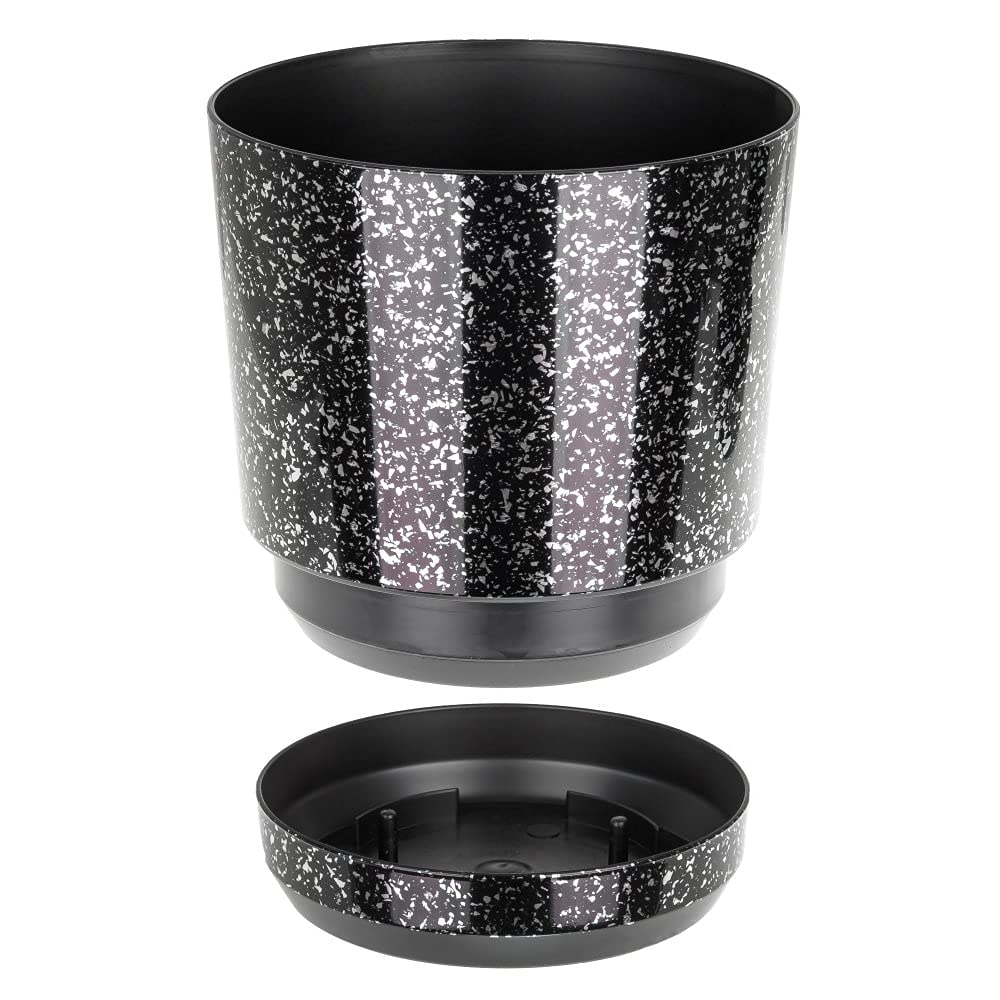 KORAD Black with Silver Flecks Indoor Plant Pots 6 sizes – Plant Pot Planter with Drainage Holes and Matching Saucer for All Houseplants – Modern Home Decor Round Flower Pot (26 cm)