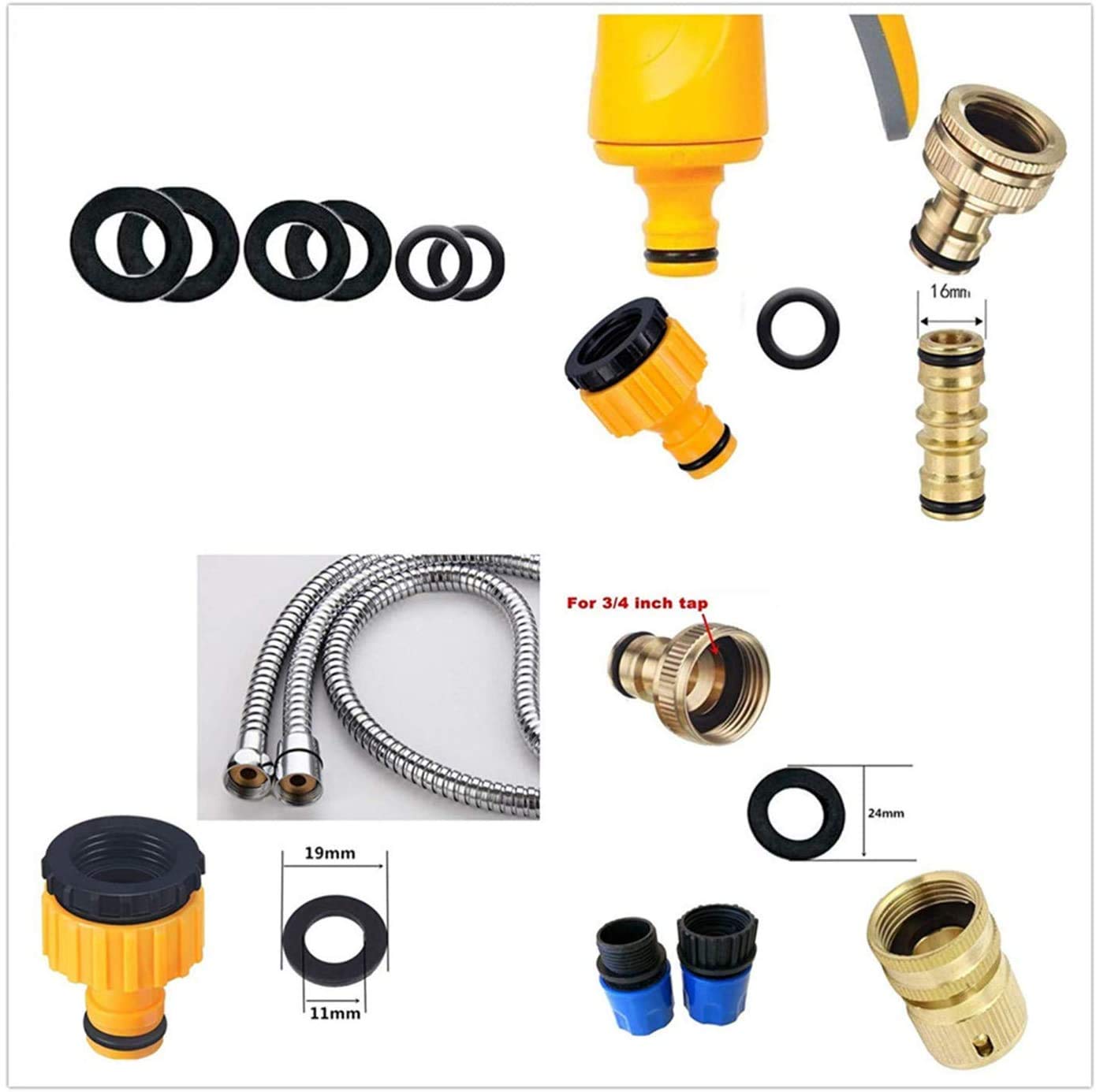 Topways® Garden Hose Connector Set, Including Hose End Quick Connector, Hose Waterstop Connector, 2in1 Threaded Tap Connector, Double Male Snap Connector, Spares Kit