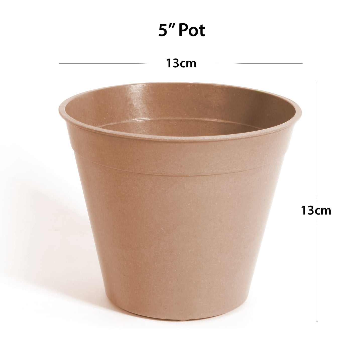 Haxnicks 5x Indoor & Outdoor Sustainable Bamboo Fibre Plant Pots | 5 Inch Diameter | Pack of 5 | Terracotta | Pot110201