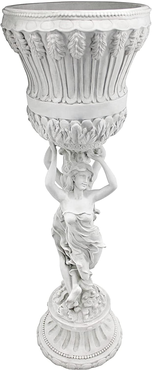 Design Toscano KY9055 Les Filles Joyeuses Pedestal Column Plant Stand with Urn, Polyresin, Antique Stone, 91.5 cm, Cream