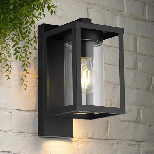 CGC Lighting Outdoor Outside Wall Light Black Security LED Modern, E27 Bulb, Mains Powered, Garden, Porch, Patio (Black)
