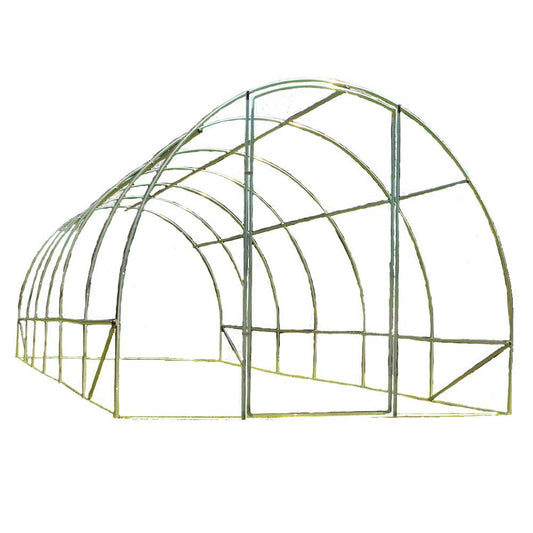 Frame Only 6m x 3m Polytunnel"Strongest In It's Class" a fully Galvanised Structure with more Diagonal & Roof Bracing than all others. Metal Hinged Door | Groundbar Kit.