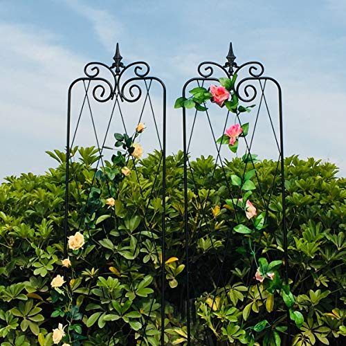 OUTOUR Metal Garden Trellis 2 Pack Wire Lattice Grid Panels for Rose Vines, Climbing Plants, Flower, Vegetables, Cucumber, Vegetables, Clematis Support, Outdoor Patio Lawn Yard Decoration