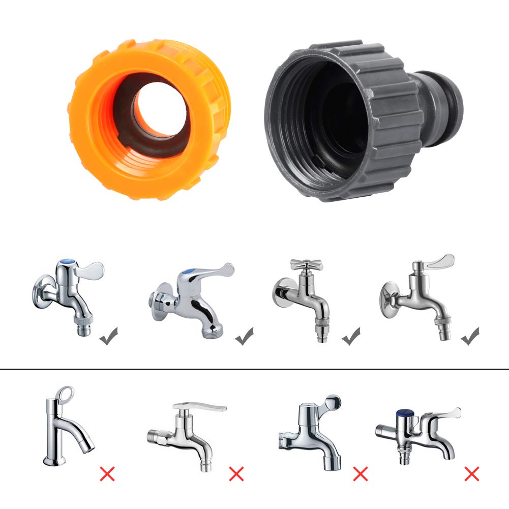 Onarway 4 Pack Plastic Garden Hose Fitting Set Pipe Tap Connector Kit, a 1/2" Hose End Adapter, a Water-stop Connector, a 1/2"&3/4" 2 in 1 Faucet Adapter, a Repair Connector, for PVC 1/2" DN15 Hose