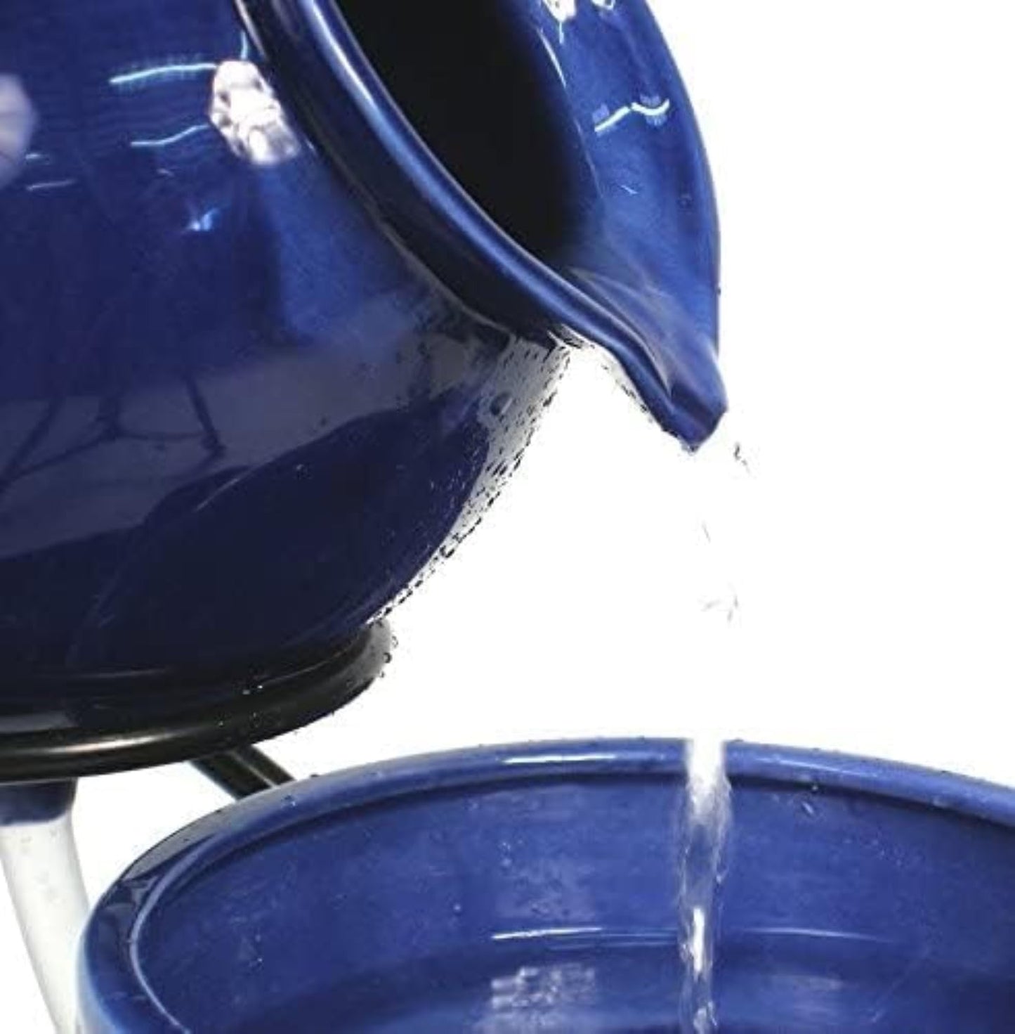 Primrose 55cm Solar Powered Blue Ceramic Outdoor Jug & Dish Water Feature with Battery Backup and LED Lights