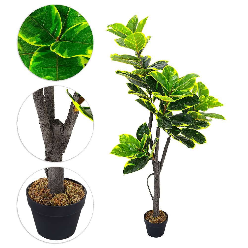 Warmiehomy Artificial Ficus Tree 150cm/5ft Tall Fake Rubber Plant Large Realistic Faux Trees in Pot All Year Green Low Maintenance Plastic Indoor House Plant for Home Office Decor